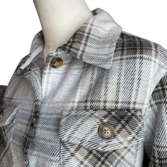 Fornia Women's Plaid Shacket Jacket XS Gray Beige Button Front – NEW - Picture 3 of 6